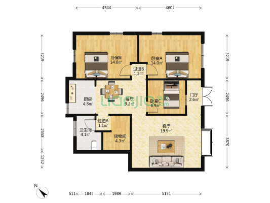 福永龙腾阁 3室2厅1卫 101平方