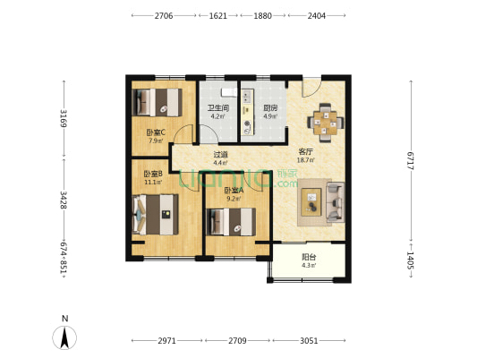 荣锦瑞府 3室1厅1卫 89平方