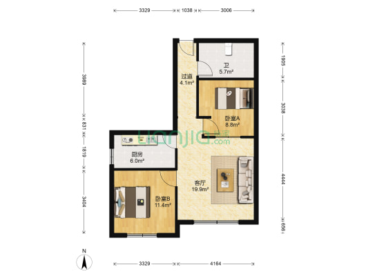 中富大厦 2室1厅1卫 83平方