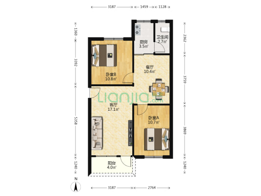 江南商住城 2室2厅1卫 73平方