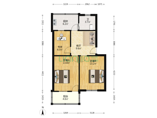 小河蟹 3室1厅1卫 65平方