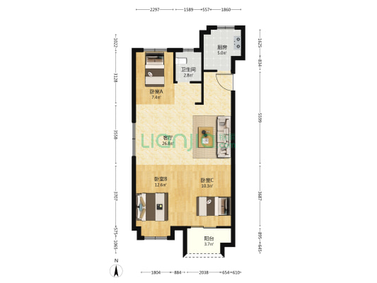 北辰香麓湾 3室1厅1卫 89平方