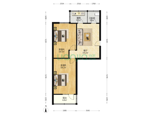 物资公司宿舍 2室1厅1卫 67平方