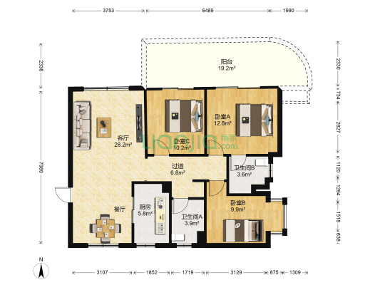 天地凤凰城 3室1厅2卫 120平方