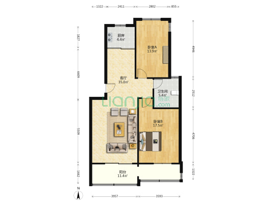 富馨花园 2室1厅1卫 93平方