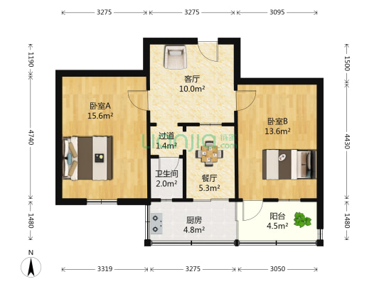 制锦市东杆面巷 2室2厅1卫 75平方