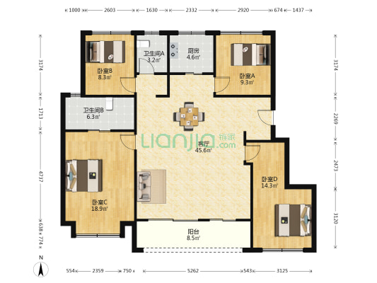 华著兰庭北区 4室1厅2卫 143平方
