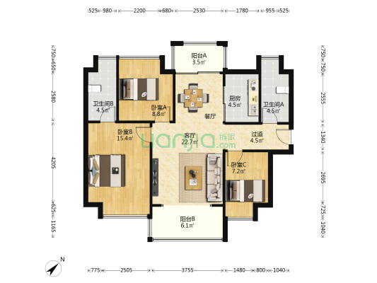 御湖观邸 3室1厅2卫 99平方