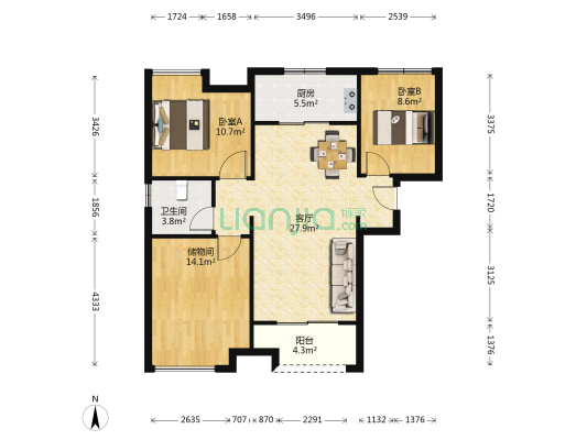 华地翡翠蓝湾三期朗园 2室1厅1卫 95平方