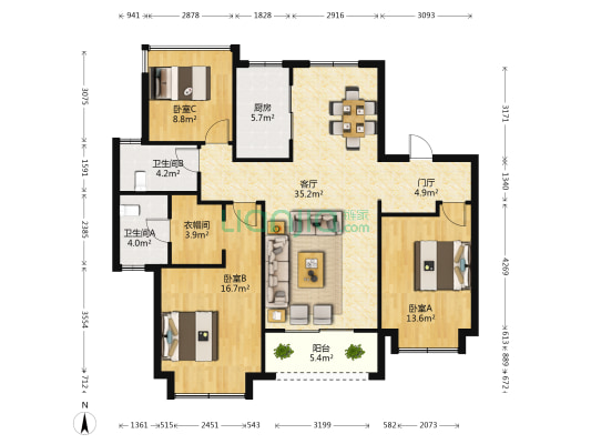 海珀星晖 3室1厅2卫 134平方