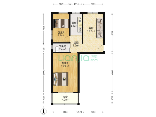 右安门内西街甲2号院 2室1厅1卫 64平方