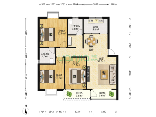 和美居 3室1厅2卫 110平方