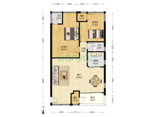 建设小区 2室1厅2卫 93平方