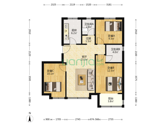 花样年锦上花 3室1厅2卫 99平方