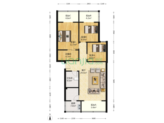 沙湾东一路4号 3室1厅1卫 98平方