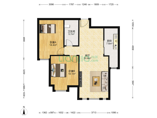 泰达御海 2室1厅1卫 100平方