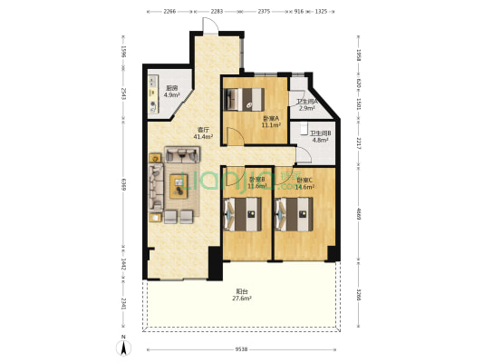 海御新天地 3室1厅2卫 87平方
