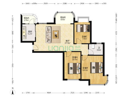 宏鼎景裕嘉园一期 3室1厅1卫 90平方