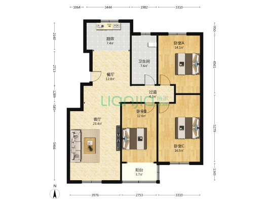 紫都学苑 3室2厅1卫 132平方