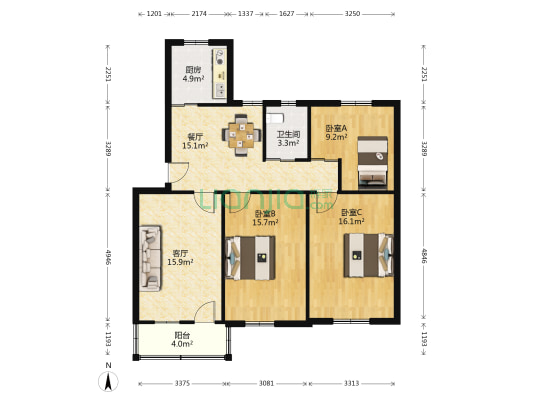 省卫生厅宿舍南院 3室2厅1卫 104平方