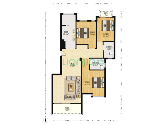 静心苑 3室1厅2卫 121平方