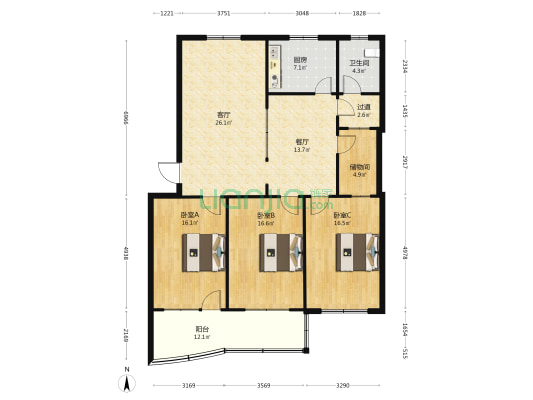 市府家属院 3室2厅1卫 150平方