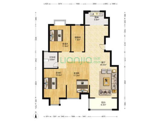 如意花园 3室1厅1卫 141平方