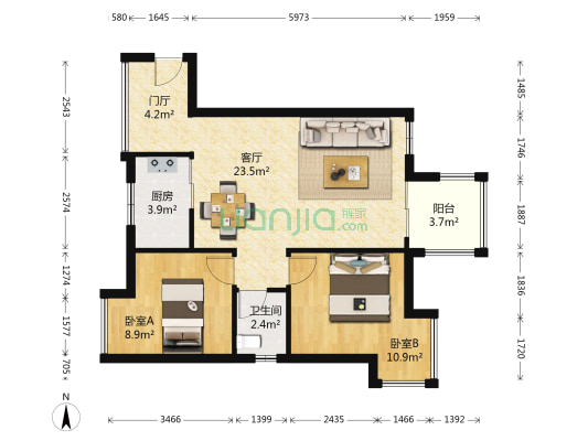 和坤和家园 2室1厅1卫 76平方