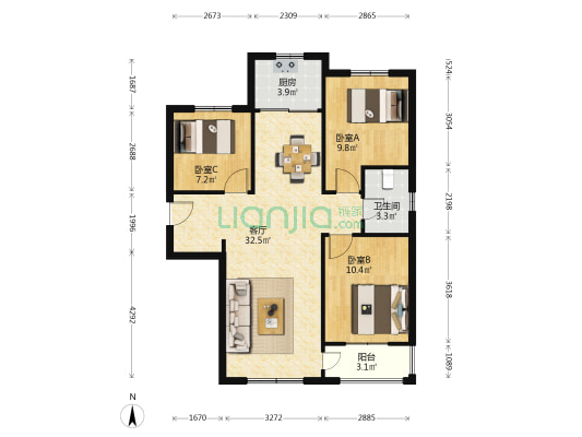 学府名苑 3室1厅1卫 83平方