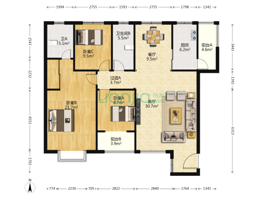 长城花园 3室2厅2卫 146平方
