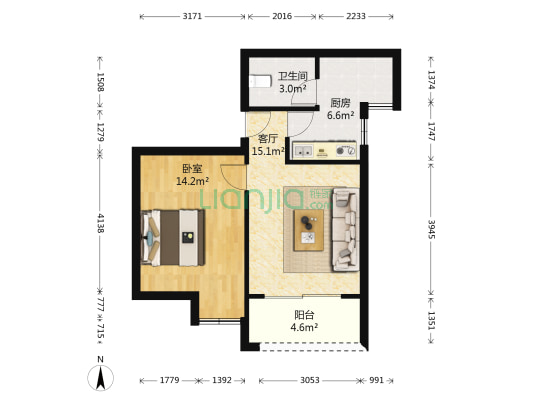 心悦雅居 1室1厅1卫 52平方