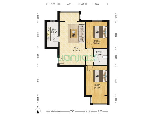 蓝山庭苑 2室1厅1卫 91平方