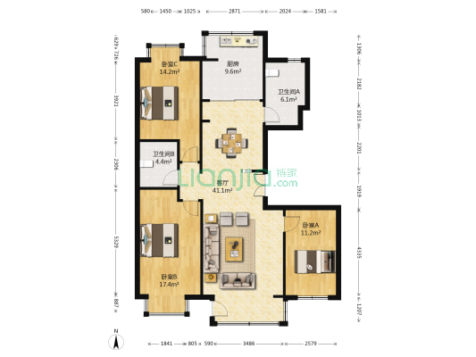 金海园二期 3室1厅2卫 136平方
