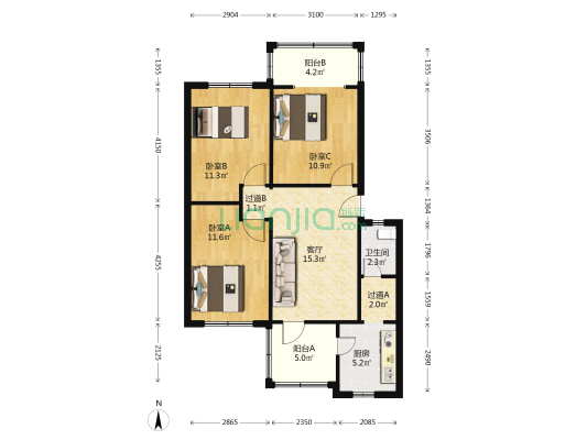 双楠一区 3室1厅1卫 79平方