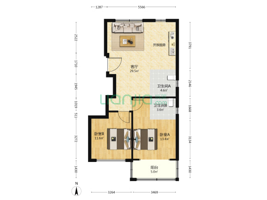 蓝波御景 2室1厅2卫 92平方