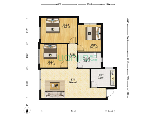 天城社区 3室1厅1卫 103平方