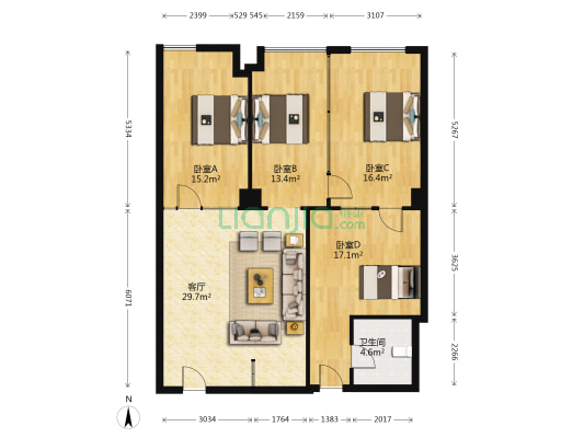 海辰大厦 4室1厅1卫 297平方