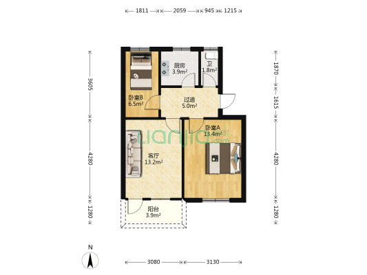 五交化家属楼 2室1厅1卫 60平方
