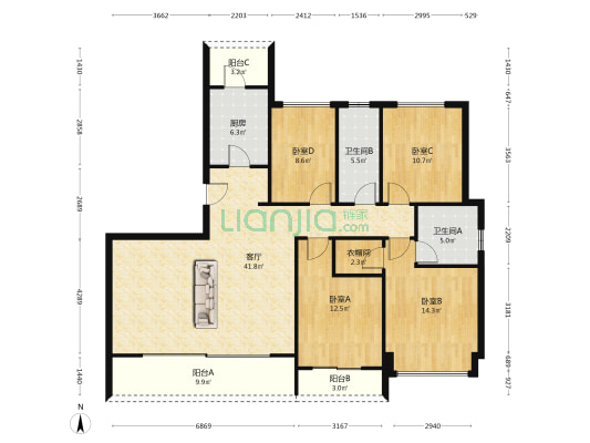 诚园二期 4室1厅2卫 146平方