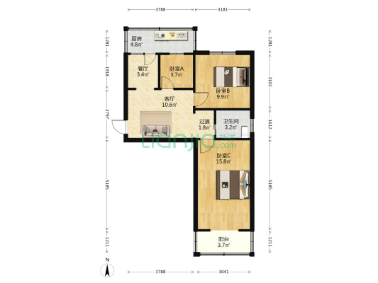 文联宿舍 3室2厅1卫 67平方