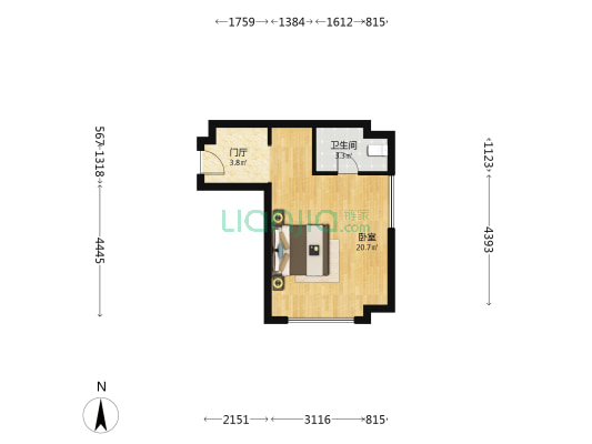 凯丰国际金融广场 1室0厅1卫 47平方