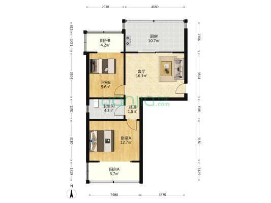 儿童医院东院家属楼 2室1厅1卫 79平方