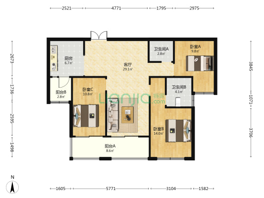 聚景园 3室1厅2卫 112平方