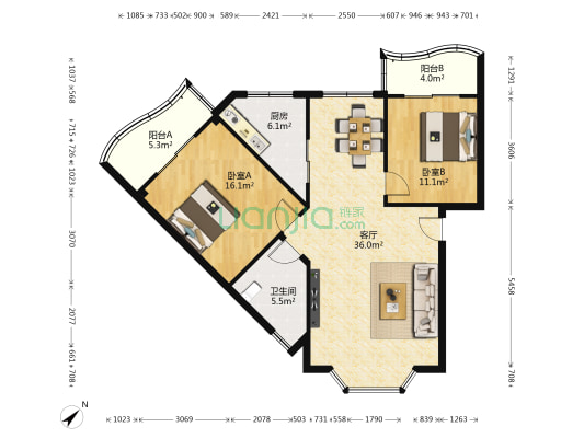 富都苑 2室1厅1卫 94平方