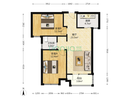 融创融公馆二期 2室1厅1卫 84平方