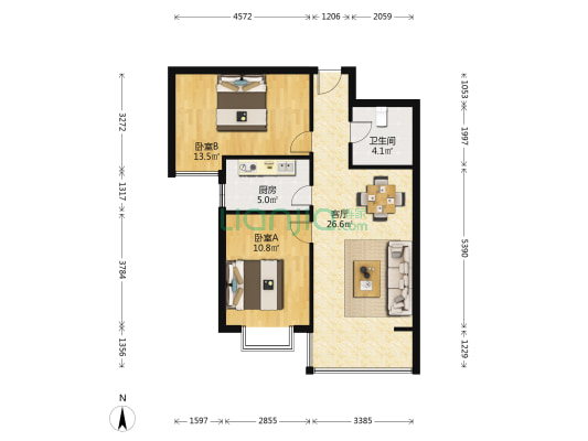 凯地华丽世家 2室1厅1卫 87平方