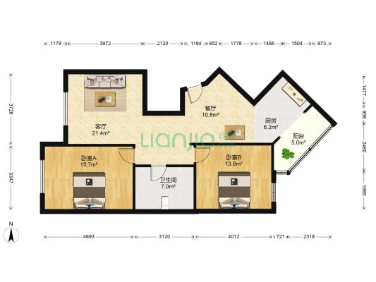 富邦花园 2室2厅1卫 110平方