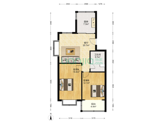 东城水岸 2室1厅1卫 82平方