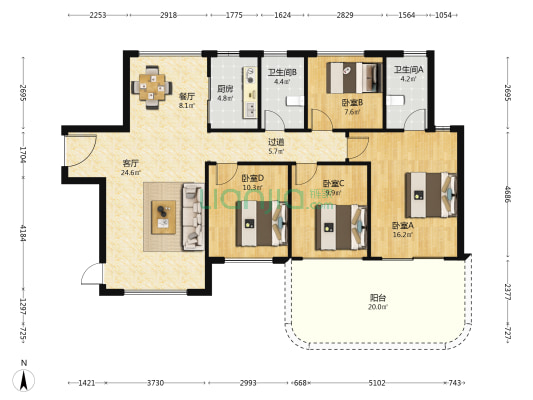 保利国贸天琴湖 4室2厅2卫 137平方