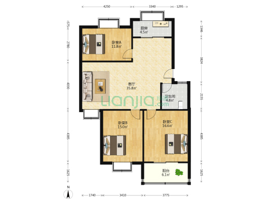 利农庄路19号 3室1厅1卫 114平方